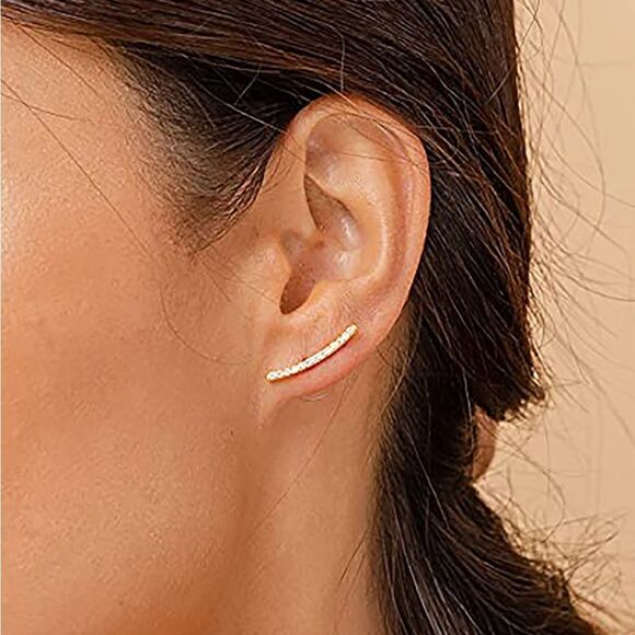 Rose Gold Toned Rhinestone Crawler Earrings - Picture 4 of 8